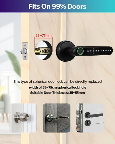 Miniatura 5 de TTLock Smart Lock Cerradura de puerta de huellas dactilares, cerradura inteligente 5-1 cerradura de puerta de entrada sin llave con lector