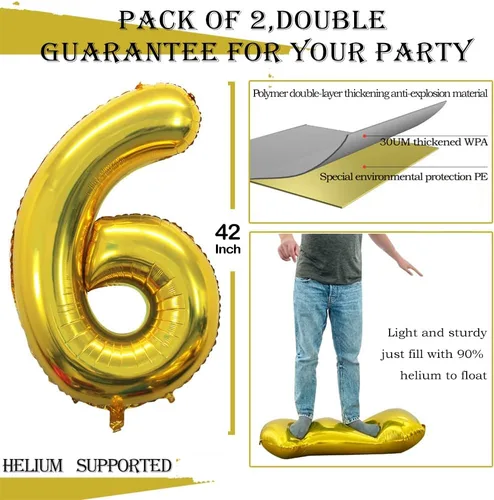 Miniatura 3 de Goer, conjunto de globos de papel aluminio para decoraciones de cumpleaños, globos de las letras de feliz cumpleaños y de números Oro