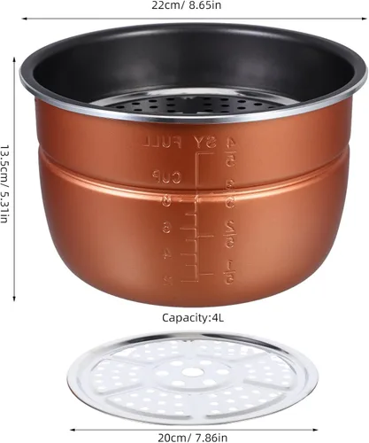 Miniatura 9 de Ipetboom Replacement Non-stick 4l Inner Pot for Electric Pressure Cooker with Thickened Aluminum Alloy and Steamer Rack, Compatible Rice Cooker