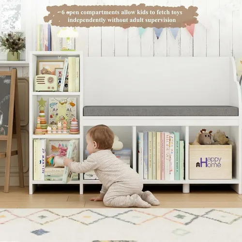 Miniatura 6 de HOSTACK Rincón de lectura para niños de 67 pulgadas de ancho con organizador de almacenamiento de juguetes, estantería grande para niños con caja