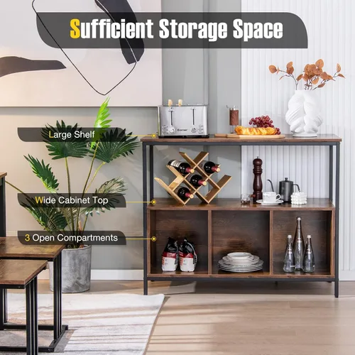 Miniatura 4 de PETSITE Mesa de buffet aparador con gabinete de almacenamiento y estantes, soporte industrial para horno de microondas, estación de barra de café