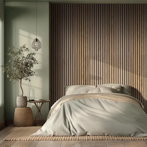 Miniatura 2 de MSI Paquete de 4 paneles de pared de listones de madera acústica para decoración de interiores, paneles de madera estriada 3D que absorben el sonido
