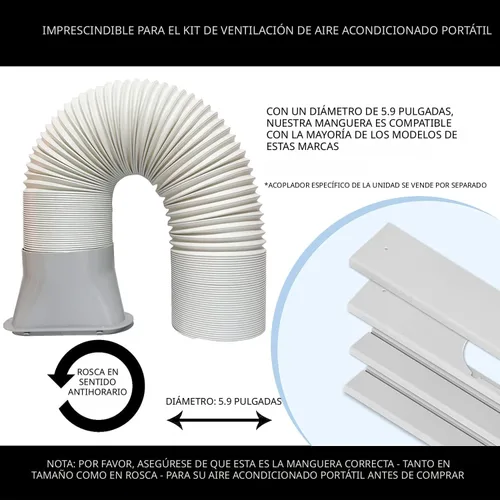 Miniatura 3 de LEZIFU Kit de aire acondicionado portátil con manguera, sello de ventana ajustable con manguera de 5.9 pulgadas de diámetro y 59 pulgadas