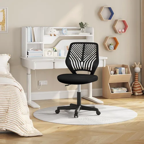 Miniatura 2 de Yaheetech Silla de escritorio linda para estudiantes, de respaldo bajo, sin brazos, silla de estudio con soporte lumbar, silla ajustable y giratoria