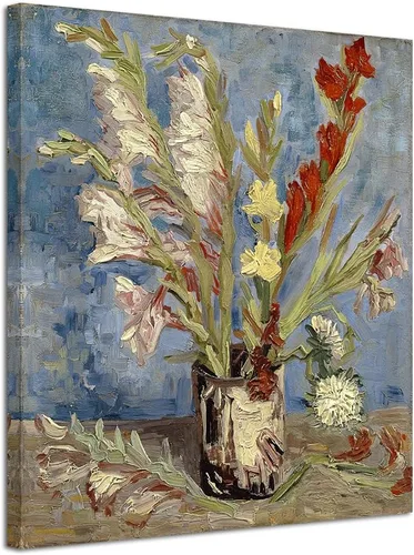 Miniatura 12 de Wieco Art Jarrón con gladiolos y asteres de China por Van Gogh Famosas pinturas al óleo Reproducción de pinturas al óleo modernas florales Giclée