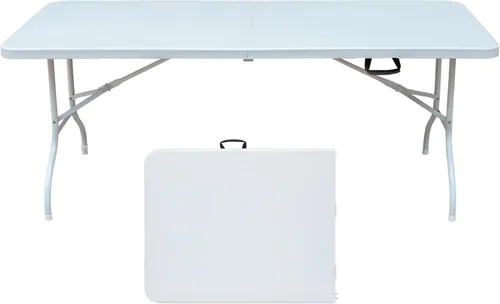Miniatura 20 de Mesa plegable portátil de plástico de 4 pies/6 pies/8 pies, mesa de picnic y comedor de alta resistencia, color blanco y negro, plegable a la mitad