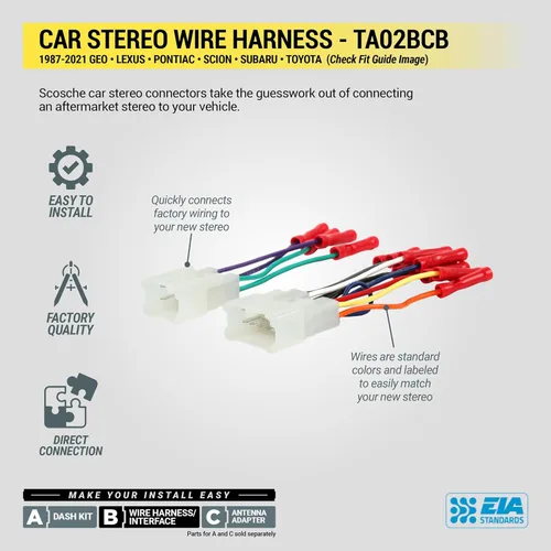 Miniatura 5 de Scosche TA02BCB Arnés de cableado estéreo compatible con vehículos Geo, Lexus, Toyota, Scion y Subaru seleccionados no amplificados 1987-21. - Arnés
