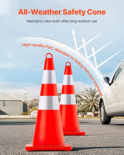 Miniatura 3 de VEVOR Conos de Seguridad, 6 x 28" Conos de Tráfico, Conos de Construcción Naranja de PVC, 2 Collares Reflectantes Conos de Tráfico con Base