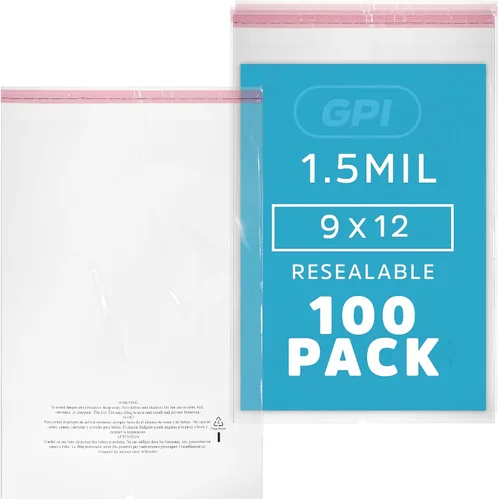 Miniatura 12 de GPI - Paquete de 100 bolsas de polietileno transparentes de 7 x 11 pulgadas, 1.5 mil. - Bolsas de polietileno resellables con tira adhesiva