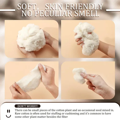 Miniatura 3 de Berlune Relleno de algodón de 1.1 lb para animales de peluche, almohada suave de algodón orgánico natural para relleno de almohada para juguetes