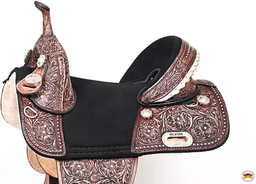 Miniatura 4 de HILASON Sillín de caballo sin árboles para niños, barril de cuero occidental americano, silla de montar de caballo silla de montar occidental