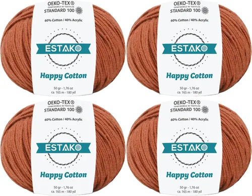 Miniatura 64 de Estako Happy Cotton, 1,76 oz (50 g) / 180 yardas (165 m) de lana 60 % algodón y 40 % acrílico, suave, fina/deportiva (2) para crochet y tejer
