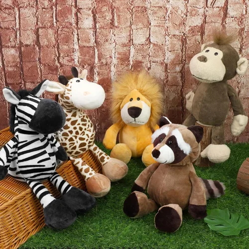 Miniatura 4 de Elcoho Juego de 8 animales de peluche de safari de 9.8 pulgadas, animales de peluche de zoológico, lindos juguetes de peluche para fiestas temáticas