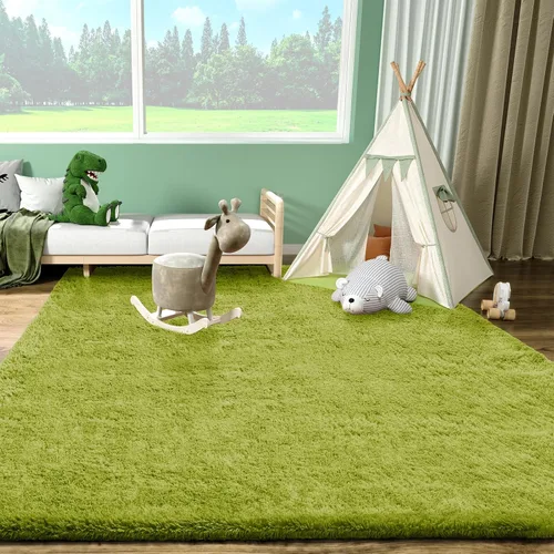 Miniatura 3 de Ophanie Alfombra Verde de Césped, Alfombras de Área para Dormitorio, Alfombra Shag Esponjosa de 4x6 pies, Suave Peluda Afelpada Linda para Niños 7