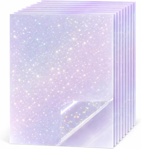 Miniatura 13 de 36 hojas de papel adhesivo holográfico transparente A4, láminas de vinilo autoadhesivas, película laminada de superposición