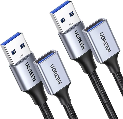 UGREEN Pack de 2 cables de extensión USB, (4,5 m + 4,5 m) Cable extensor USB trenzado de nylon compatible con cámara web, cámara, teléfono, hub USB,