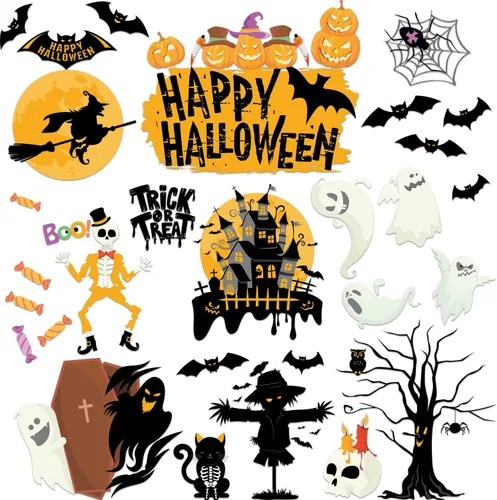 Miniatura 4 de Decoración de Halloween para decoración de Halloween, 6 hojas de cuervos de doble cara, murciélagos, arañas, fantasmas, calcomanías de vidrio