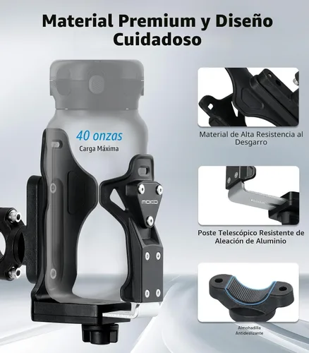 Miniatura 3 de MoKo Soporte para botella de agua para bicicleta, jaula ajustable para botella de agua de 1.9-3.6 pulgadas de diámetro, para manillar y marco, Negro