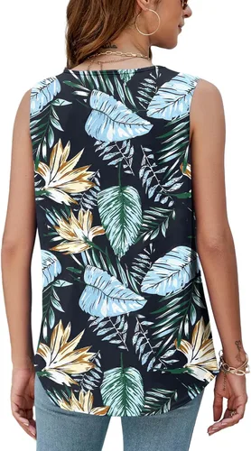 Miniatura 3 de AGSEEM Camisetas sin mangas de verano para mujer, ajuste holgado, plisado, cuello cuadrado, sin mangas, dobladillo curvado, fluido