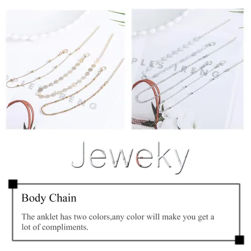 Miniatura 2 de Jeweky Boho - Tobilleras con lentejuelas en capas para pies y niñas plateado