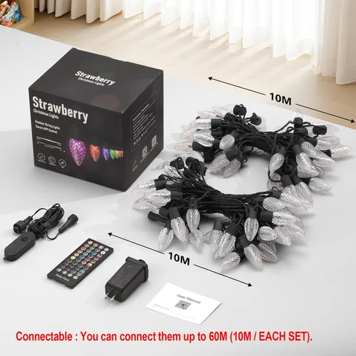 Miniatura 6 de Luces de Navidad Inteligentes C9 para Exteriores, 66 PIES 100 LED Control Remoto APP Luces de Cadena, Luces de Navidad DIY Persecución, Cambio