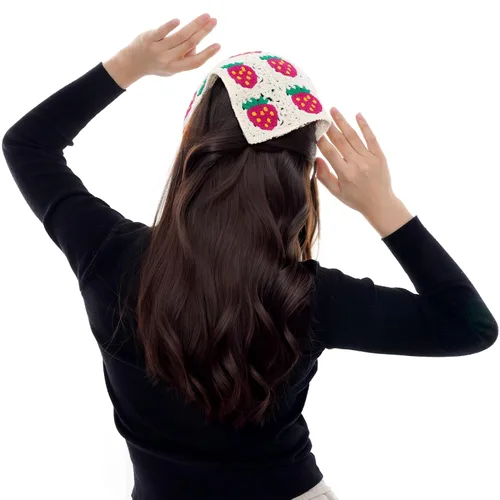 Miniatura 6 de hoyuwak 2 bandanas de ganchillo para el cabello, diademas para la cabeza para mujeres y niñas, accesorios para el cabello de fresa floral
