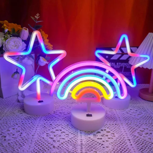 Miniatura 6 de Letrero de neón arcoíris con base, letreros de luz de neón arcoíris, lámpara LED para habitación de bebé, luces de noche de mesa alimentadas por USB