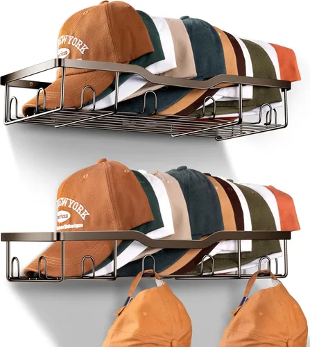 Miniatura 12 de KEETDY Percheros de metal para gorras de béisbol, organizador de sombreros de pared para 24 gorras, 2 paquetes de organizador resistente de Negro