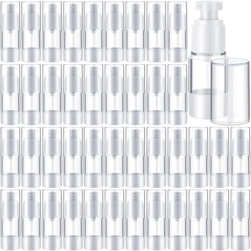 Yaomiao 50 botellas de bomba sin aire de 0.5 oz 0.5 fl oz de plástico dispensador de loción cosmética botella de base de tamaño de viaje, contenedor