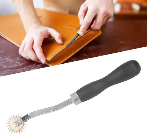 Miniatura 4 de Rueda de rastreo de punta de aguja, herramienta de rueda de costura de tela de papel de cuero, espaciador profesional de marca de puntada con mango
