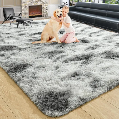 Miniatura 30 de Noahas - Alfombra suave y afelpada para habitación de niña y sala de estar, colorida, decoración para guardería, teñido anudado arcoíris, azul