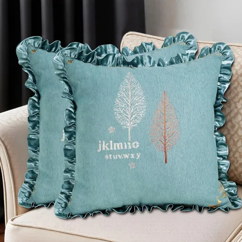 Miniatura 17 de SZHELEJIAM Juego de 2 fundas de almohada con volantes de 12 x 20 pulgadas, fundas de cojín decorativas de felpilla suave jacquard para sofá