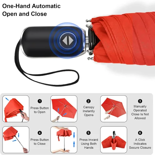 Miniatura 119 de LEAGERA Paraguas de viaje compacto para bolso, mango plano, impermeable para lluvia ligera