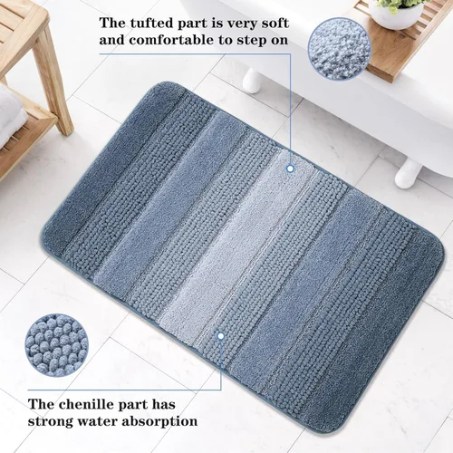 Miniatura 3 de Kmson Juego de 3 alfombras de baño de chenilla ombré, antideslizantes, ultra suaves, lavables, alfombras de baño peludas para bañera, tapete de Azul