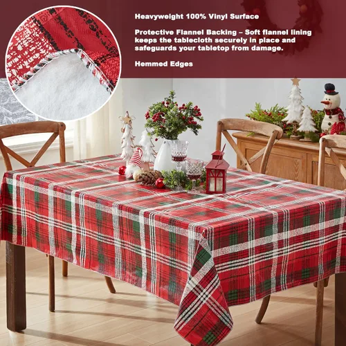 Miniatura 4 de Newbridge Burke - Mantel de vinilo con estampado navideño de cuadros rojos y verdes, clásico de Navidad, fácil cuidado, cuadrado de 52 x 52