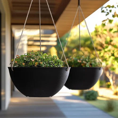 Miniatura 4 de La Jolie Muse - Macetas colgantes para plantas al aire libre, maceta colgante grande con agujeros de drenaje, macetas colgantes negras para flores