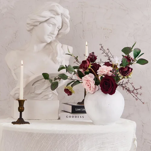 Miniatura 5 de Anna's Whimsy Flores artificiales con jarrón, rosas blancas, peonías de seda en jarrón, centros de mesa de imitación florales para arreglos de mesa