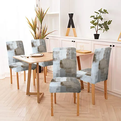 Miniatura 4 de CAPSCEOLL Juego de 4 fundas elásticas para sillas Parsons de color marrón y gris, universales, extraíbles y lavables, fundas de asiento protectoras
