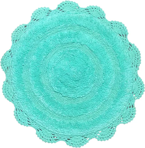 Chardin home Alfombra de baño de ganchillo turquesa, alfombrilla de baño redonda 100% algodón con borde de ganchillo artesanal hecho a mano, 24