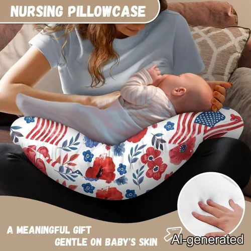Miniatura 3 de American Flag Floral Nursing Pillow for Breastfeeding, Soft and Supportive Breastfeeding Pillow for Mom and Baby, Feeding Pillow with Removable