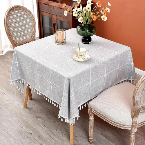 Miniatura 12 de Mantel redondo a cuadros de 36 pulgadas de algodón y lino, mantel redondo grueso, cubierta para mesa de café para casa de campo, cocina, comedor
