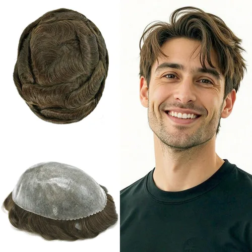 Miniatura 30 de Toupee para hombres Full Poly Mens Toupee Cabello humano Piezas para hombres Sistema de reemplazo de pelo para hombres Protesis Capilar Para Hombre