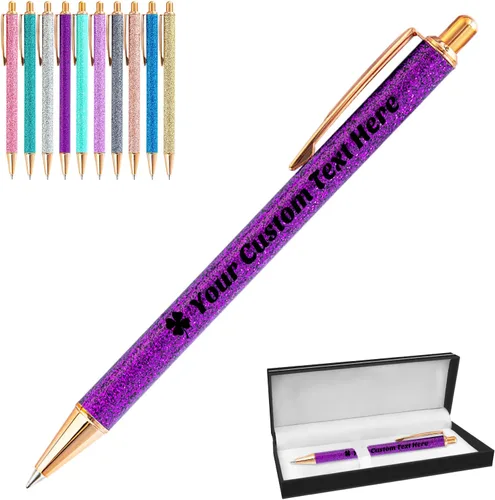 Miniatura 45 de 10 bolígrafos personalizados con purpurina, bolígrafos impresos personalizados a granel, bolígrafos retráctiles de tinta negra para graduación