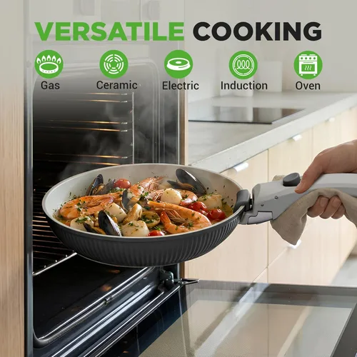 Miniatura 4 de NutriChef Juego de utensilios de cocina de cerámica de 18 piezas con asas desmontables, ollas y sartenes antiadherentes, revestimiento de cerámica