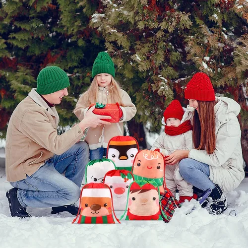 Miniatura 6 de Xuniea 24 Piezas Bolsas de Tela con Cordón Navideñas Muñeco de Nieve Santa Bolsas de Golosinas 10 x 7 Pulgadas Bolsa de Envolver Regalos Navideños