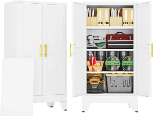 Miniatura 14 de PAOFIN Armario de almacenamiento de metal, archivadores de acero de 35 pulgadas de alto con puertas con cerradura y estantes ajustables, gabinete