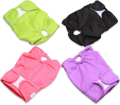 Miniatura 2 de Teamoy 4 piezas de pañales lavables para perras, fundas para pañales reutilizables para perras, superabsorbentes y cómodas, L2 Negro+ Púrpura+Verde+