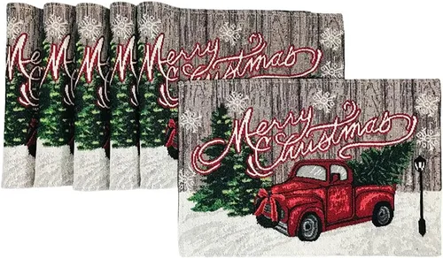 Miniatura 27 de Juego de seis (6) manteles individuales de Navidad con textura de chenilla de Fancy Fun, tejido de tapicería, para fiestas, Navidad, temporadas
