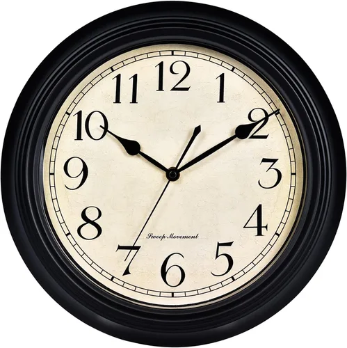 Miniatura 11 de Plumeet Reloj de Pared de Metal Pequeño, 10'' Sin Tictac Clásico Silencioso Relojes de Pared de Hierro Decorativos para Cocina, Sala de Estar, Marrón