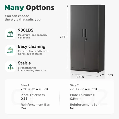 Miniatura 2 de Greenvelly Armario de almacenamiento de metal con cerradura, gabinete de almacenamiento cerrado negro de 72 pulgadas con 2 puertas y 4 estantes